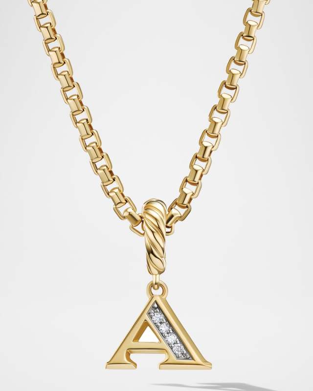 Pave Initial Pendant with Diamonds in 18K Gold, A